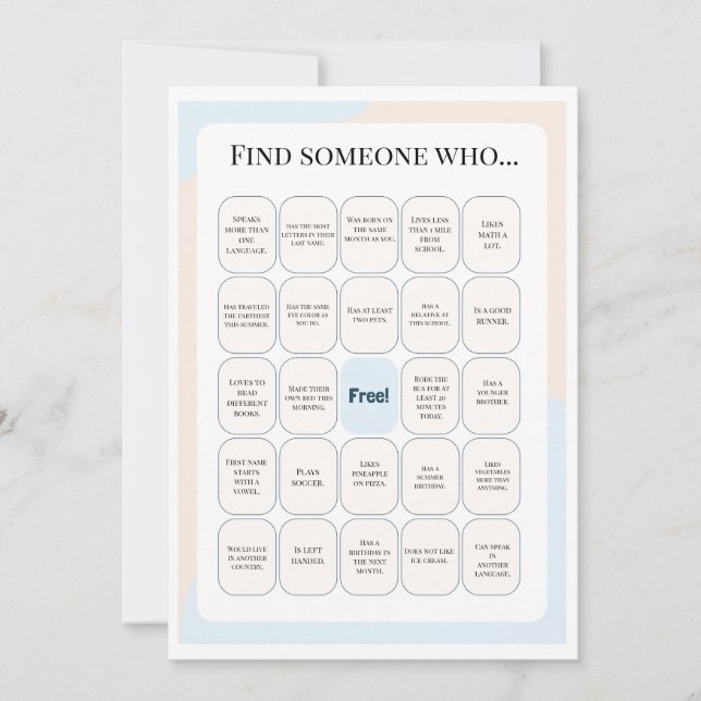 Carte Find Someone Who Classroom Bingo Activity (Devant)