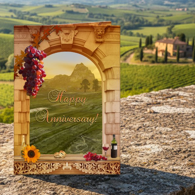 Carte Fine Art Vineyard Anniversary Congratulations (Anniversary congratulations card in classic Italian vintage style with a vineyard theme)