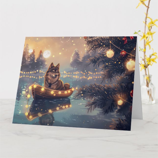Carte Finlandais Lapphund Noël Festive Voyage (Fleur jaune)
