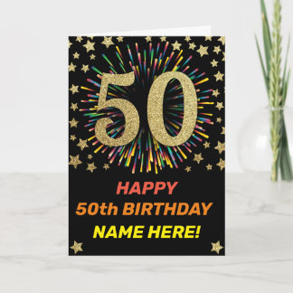Carte Firework Arc-en-ciel 50e anniversaire noir et or h