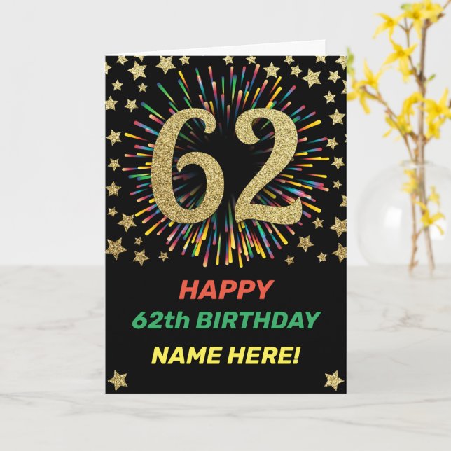 Carte Fireworks 62e anniversaire Rainbow Gold Greeting (Fleur jaune)