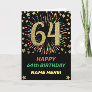 Carte Fireworks 64th Birthday Colorful Rainbow Greeting