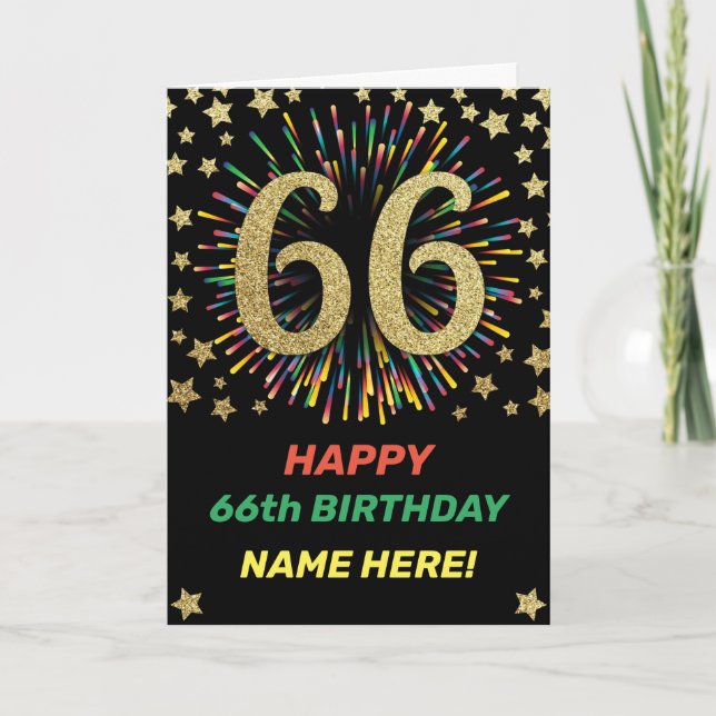 Carte Fireworks 66e anniversaire coloré Rainbow Gold (Devant)