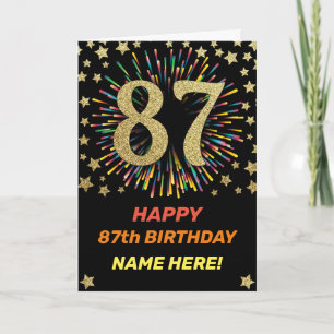 Carte Fireworks 87e anniversaire Arc-en-ciel coloré Gold