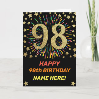 Carte Fireworks 98e anniversaire Arc-en-ciel coloré Gold