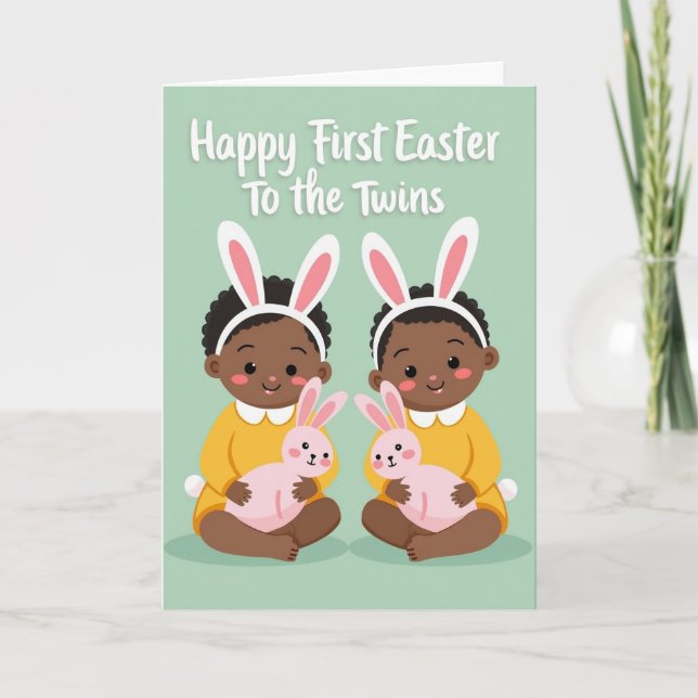 Carte First Birthday Twins Celebration Card (Devant)