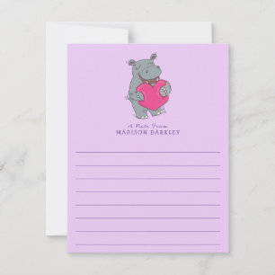 Carte fixe Hippo Kid's mignonne Valentine's Day