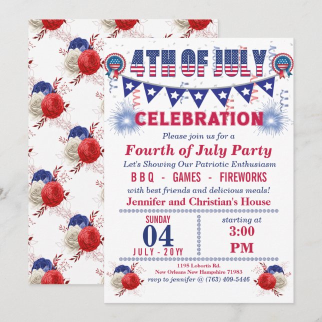 Carte Flags de chaîne de pin bleu 4 juillet (Devant / Derrière)