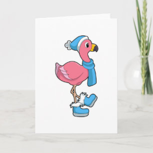 Carte Flamant avec écharpe et chapeau