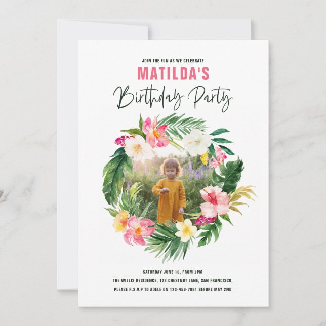 Carte flamant jaune rose fleuri tropical élégant (Devant)