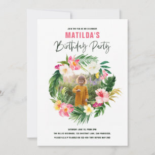 Carte flamant jaune rose fleuri tropical élégant