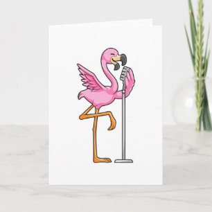 Carte Flamant rose à Chanter avec microphone
