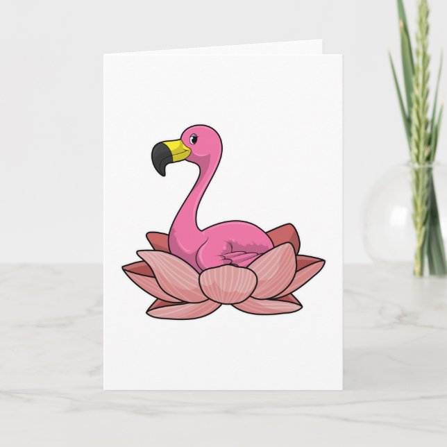 Carte Flamant rose à fleur de Lotus (Devant)