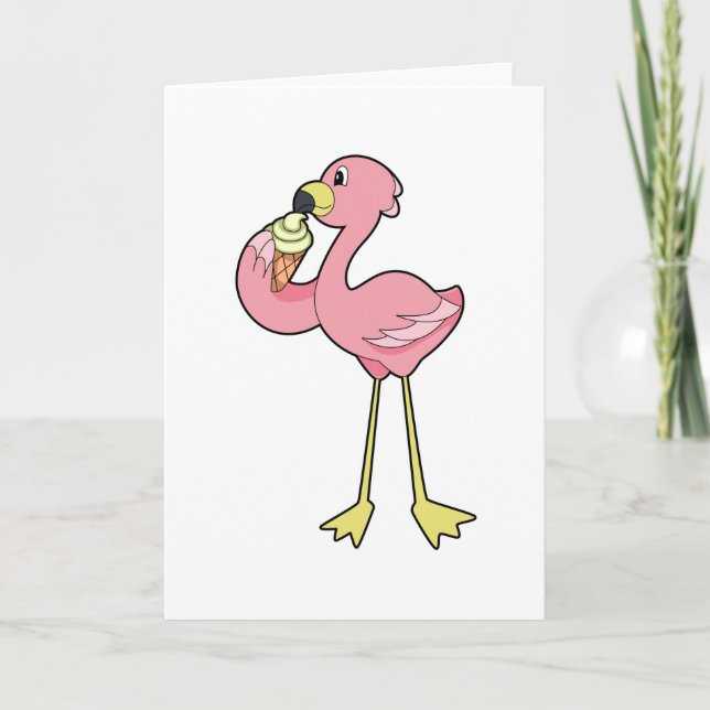 Carte Flamant rose à la crème glacée gaufre (Devant)