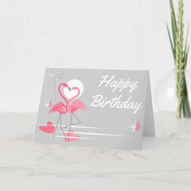 Carte Flamant rose Amour Côté Joyeux Anniversaire (Devant)