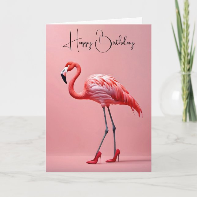 Carte Flamant rose Anniversaire Avec Chaussures Rouges (Devant)