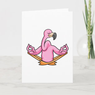 Carte Flamant rose au yoga en tailleur