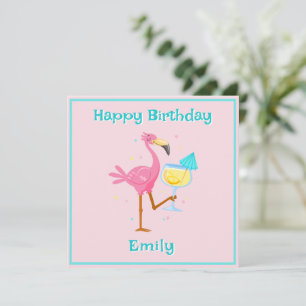Carte Flamant rose avec Cocktail