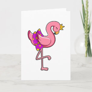 Carte Flamant rose avec couronne et jupe