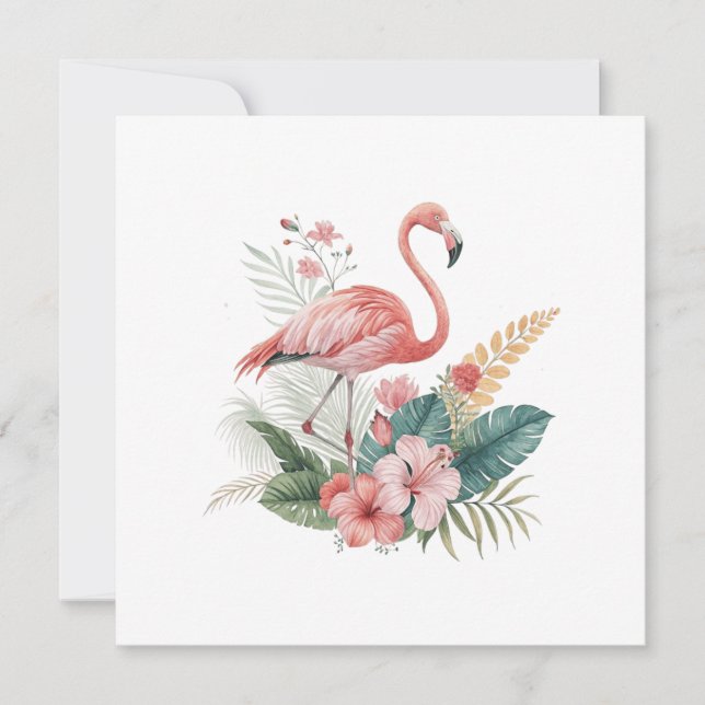 Carte Flamant rose Avec Fleurs (Devant)