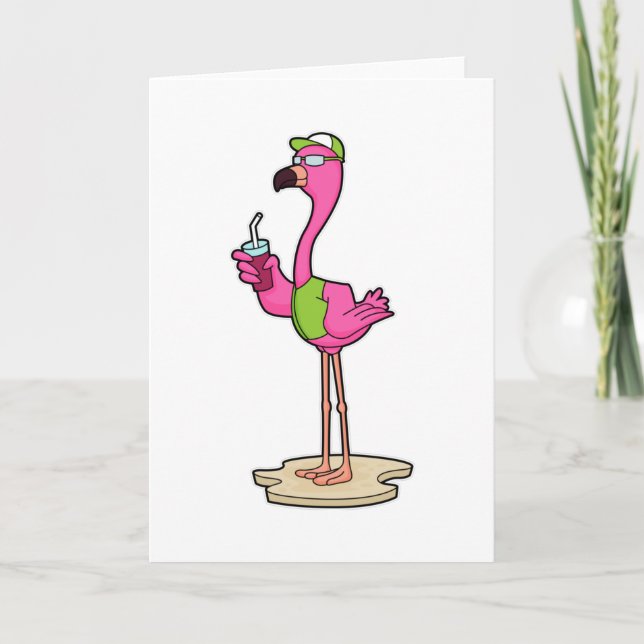 Carte Flamant rose avec Lunettes de soleil & Casquette (Devant)