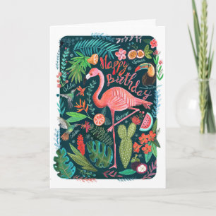 Carte Flamant rose bleu et rose moderne peint Anniversai