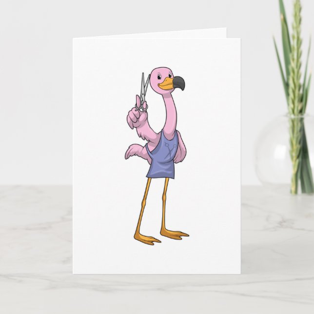 Carte Flamant rose coiffeur avec des ciseaux (Devant)