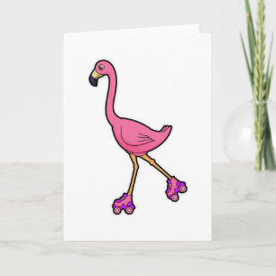 Carte Flamant rose comme Patineur avec Roller Patins