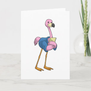 Carte Flamant rose comme secrétaire avec bloc-notes
