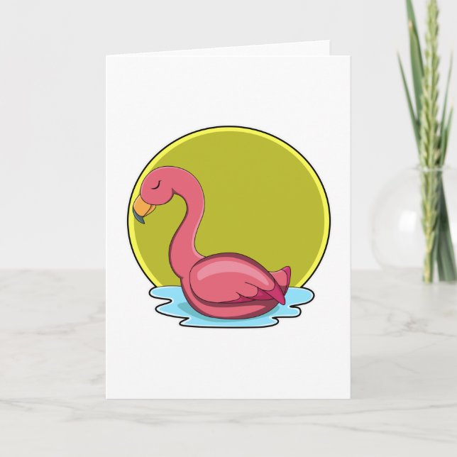 Carte Flamant rose dans l'eau avec le soleil (Devant)