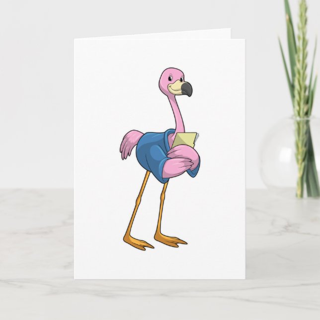 Carte Flamant rose en tant que secrétaire avec Bloc-note (Devant)