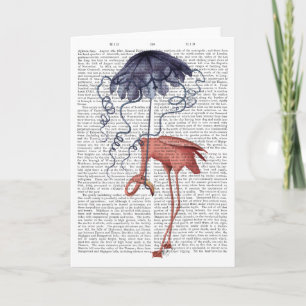 Carte Flamant rose et parasol