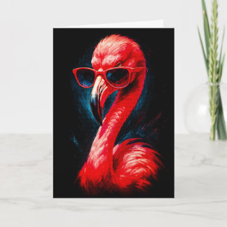 Carte flamant rose fabuleux avec lunettes de solei