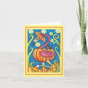 CARTE FLAMANT ROSE HALLOWEEN CHAT NOIR DANS CITROUILLE V