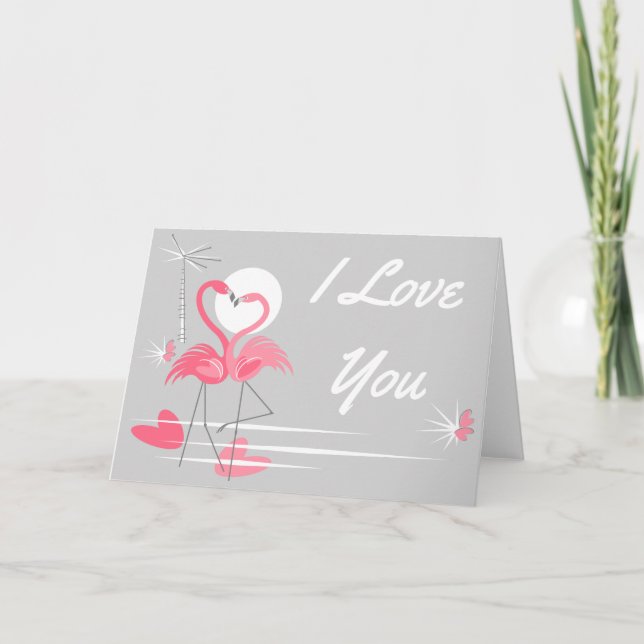 Carte Flamant rose Love I Love You paysage (Devant)