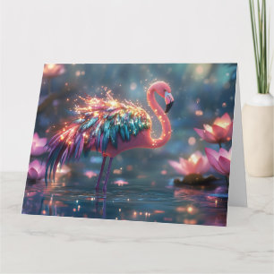 Carte Flamant rose magique Imaginaire Art avec plume col