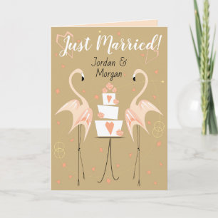 Carte Flamant rose Mariage Just Married Noms pêche à l'i