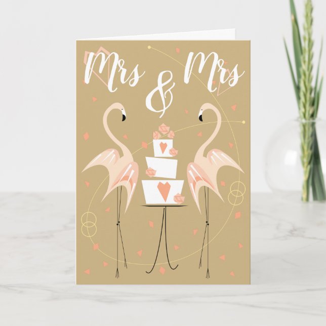 Carte Flamant rose Mariage Mme & Mme Texte (Devant)
