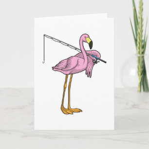 Carte Flamant rose Pêche Pêcheur Pêcheur canne