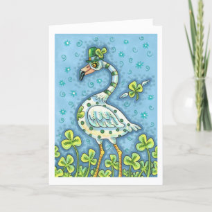 CARTE FLAMANT ROSE POLKA DOT VERT, FUNNY ST. JOUR DE PAT