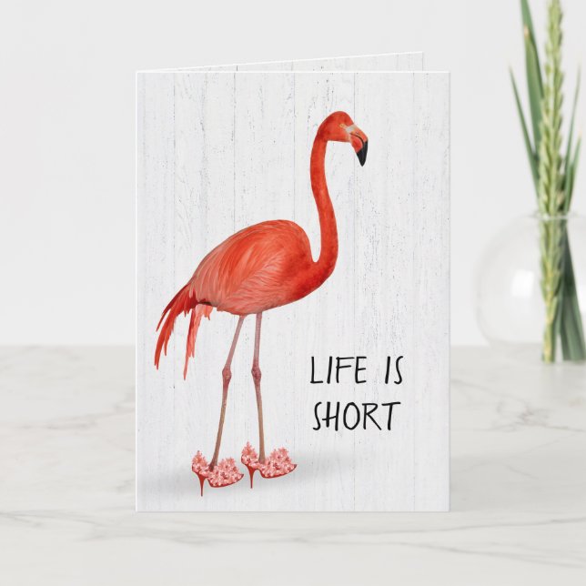 Carte Flamant rose Rose Anniversaire En Talon Haut (Devant)