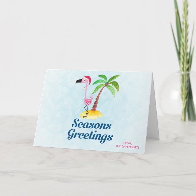Carte Flamant rose rose de Joyeuses Fêtes dans le (Devant)
