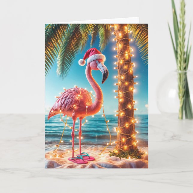Carte Flamant rose Rose De Noël Aux Lumières Tangées (Devant)