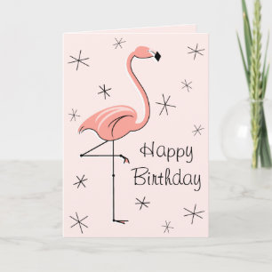 Carte Flamant rose rose heureux Anniversaire avant texte