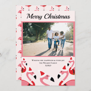 Carte Flamant rose rose Père Noël Photo Noël