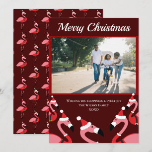 Carte Flamant rose rose Père Noël Photo Noël