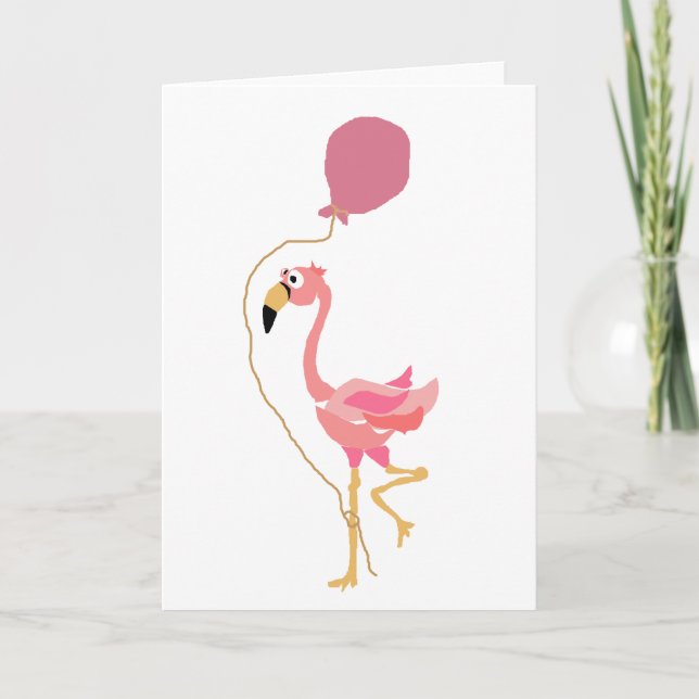 Carte Flamant rose tenant un ballon (Devant)