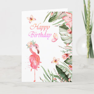 Carte Flamants papillons feuilles tropicales Anniversair