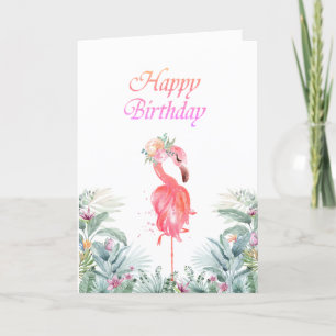 Carte Flamants roses adorables Fleurs tropicales Anniver