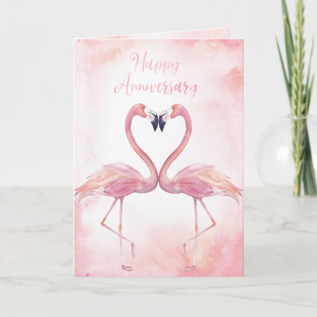 Carte Flamants roses de baiser | Anniversaire (Devant)